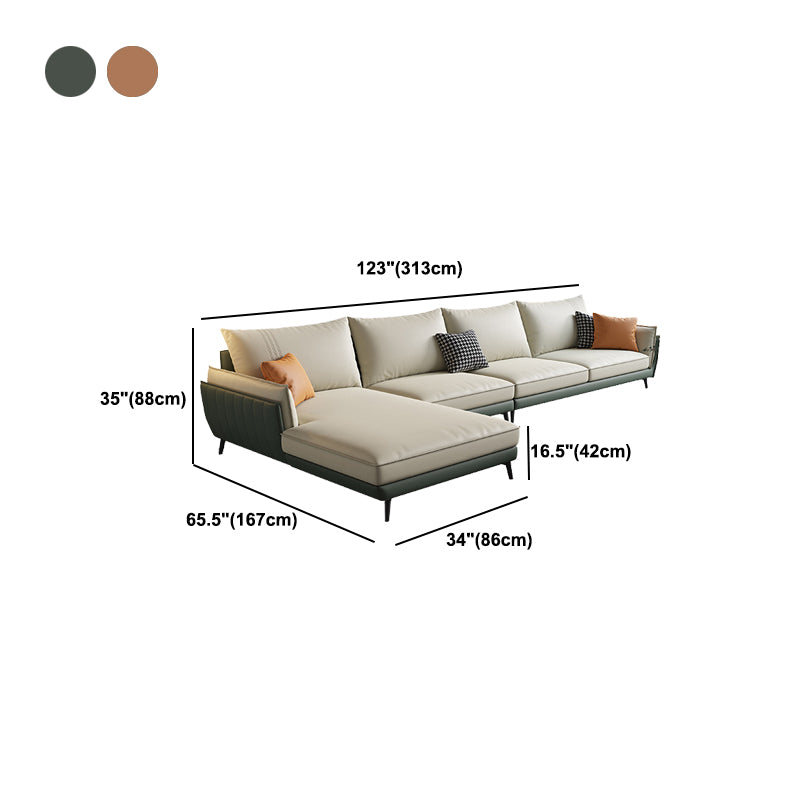 34.64" H Pillow Top Arm Sectional Faux Leather L-shape Sectional