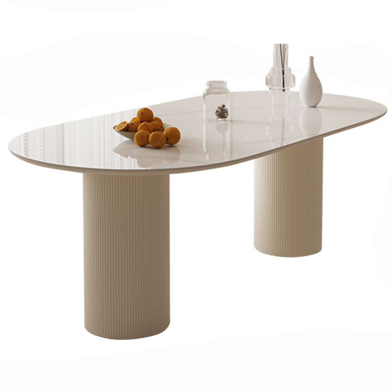 Modern Double Pedestal Dining Table Stone Dinner Table in White