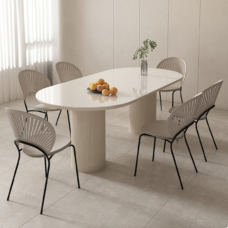 Modern Double Pedestal Dining Table Stone Dinner Table in White