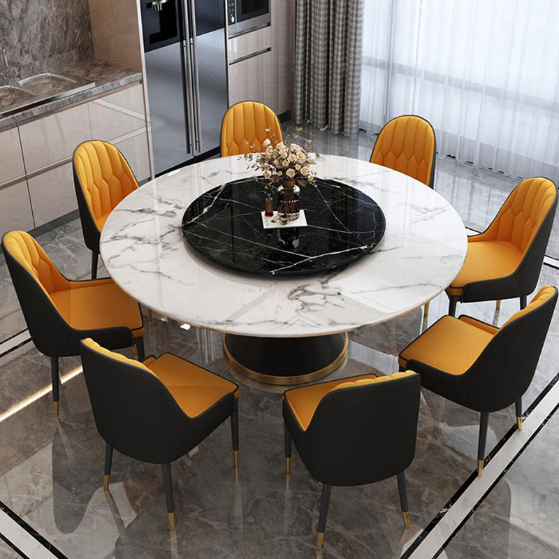 Contemporary Style Round Dining Table Steel Pedestal Base Table for Room