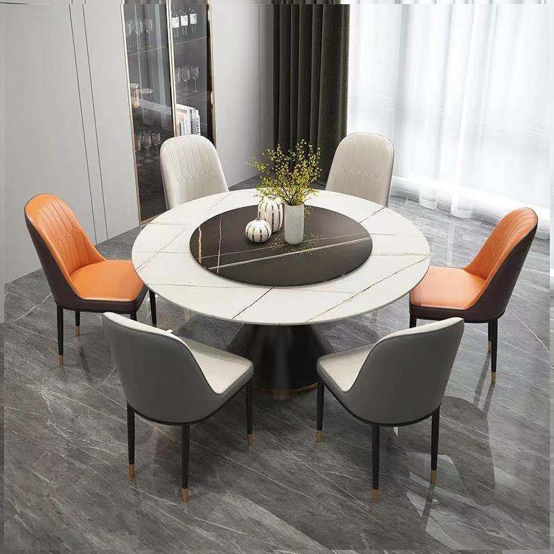 Contemporary Style Round Dining Table Steel Pedestal Base Table for Room