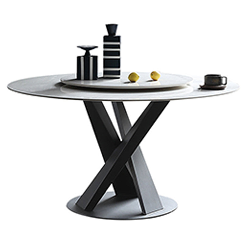 Modern Round Dinner Table Steel Base Dining Table with Pedestal Base