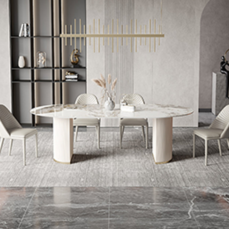 Modern Double Pedestal Table Oval Dining Table with Steel Base