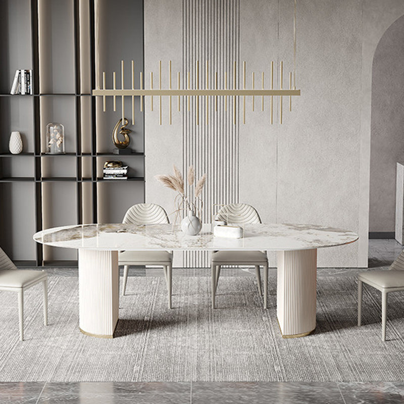 Modern Double Pedestal Table Oval Dining Table with Steel Base