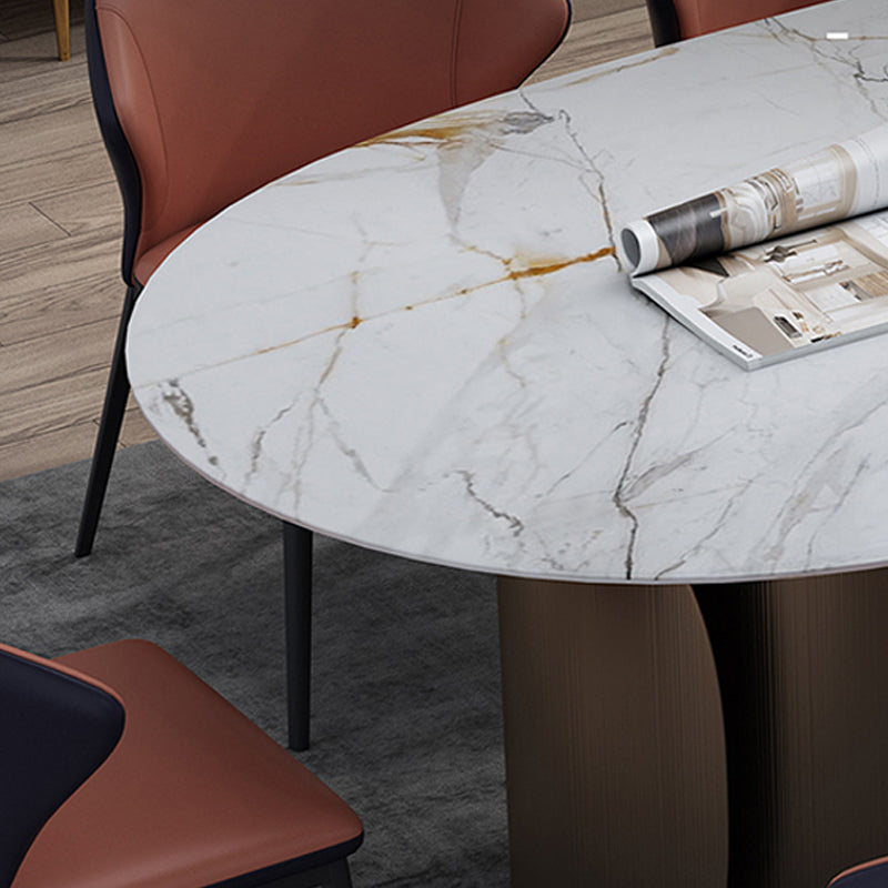 Modern Oval Dining Table Stainless Steel Base Double Pedestal Table for Room