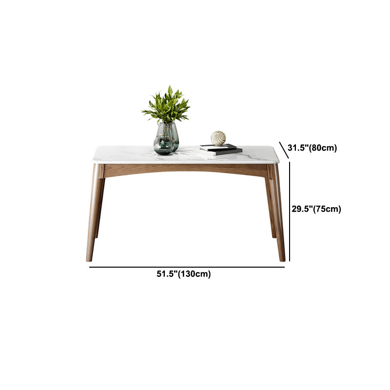 Mid-Century Modern Dining Table Stone Top Table with 4 Wood Legs