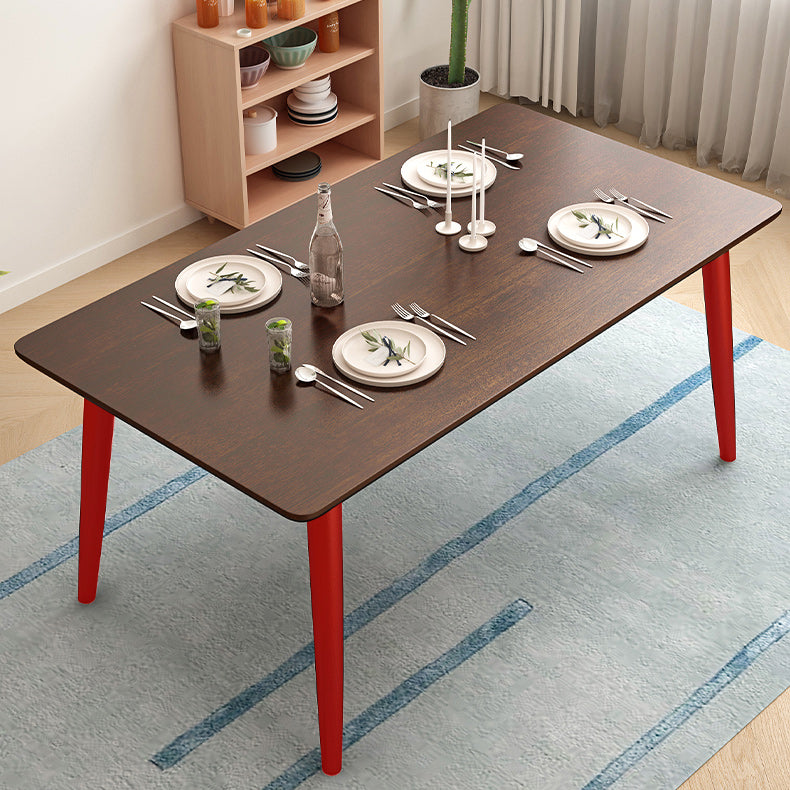 Solid Wood Top Dining Table Modern Rectangle Table with 4 Legs in Brown