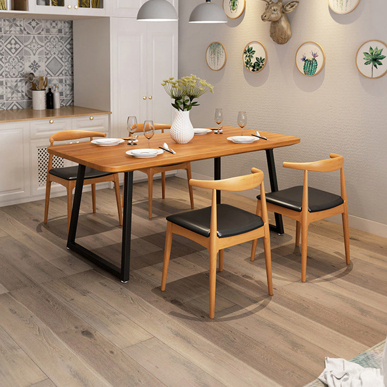 Pine Wood Top Dining Table Industrial Rectangle Table with Sled Base in Black