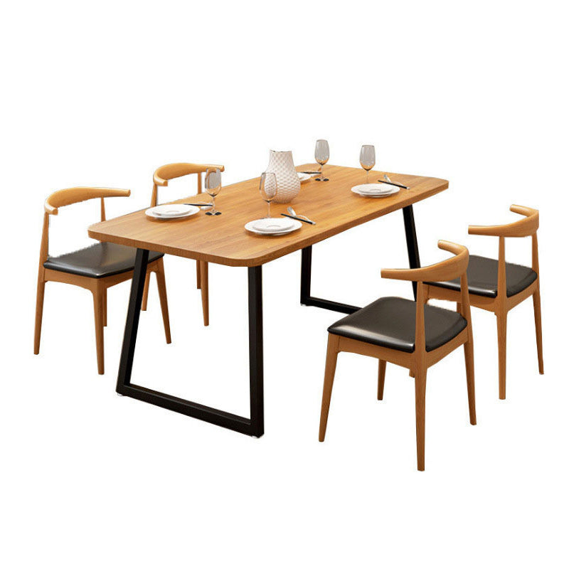 Pine Wood Top Dining Table Industrial Rectangle Table with Sled Base in Black