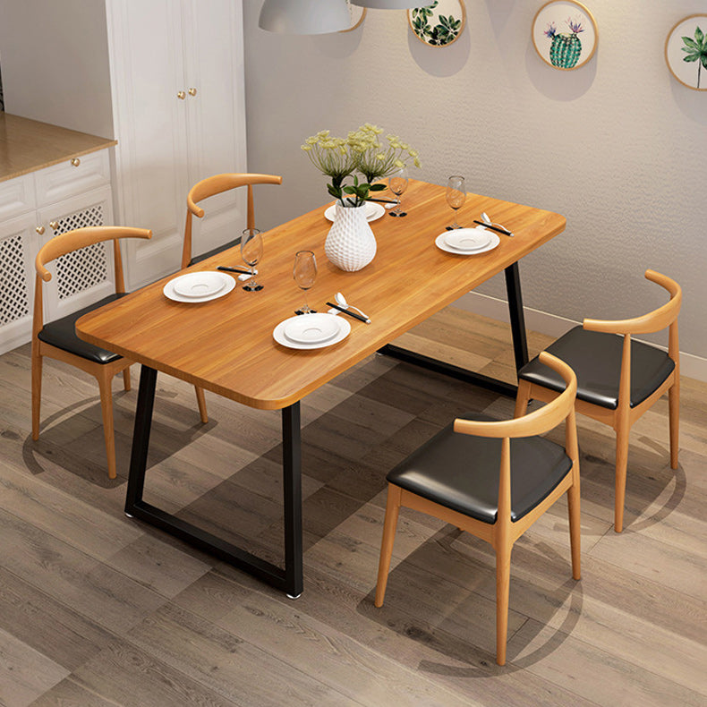 Pine Wood Top Dining Table Industrial Rectangle Table with Sled Base in Black