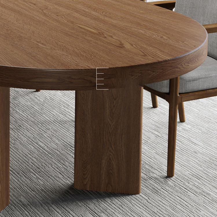 Solid Wood Top Dining Table Modern Oval Table with 4 Legs in Brown