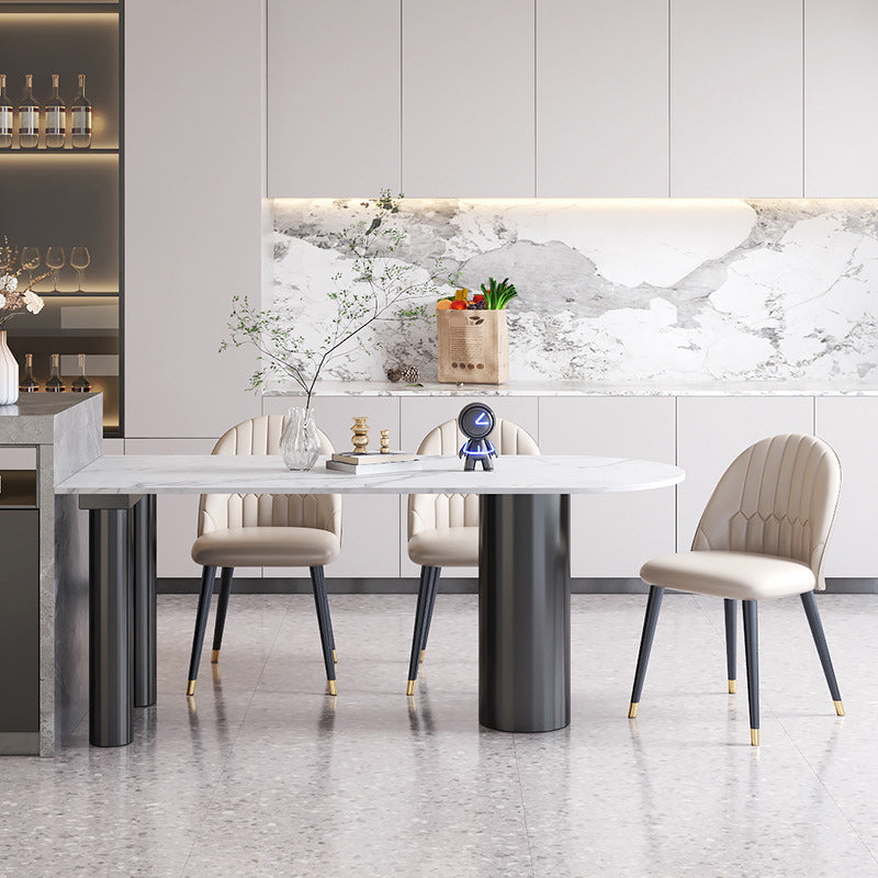 Stone Top Dining Table Modern Dining Table with 3 Legs Base in Black