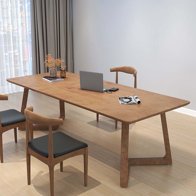 Pine Wood Top Dining Table Traditional Luxury Rectangle Table with Sled Base