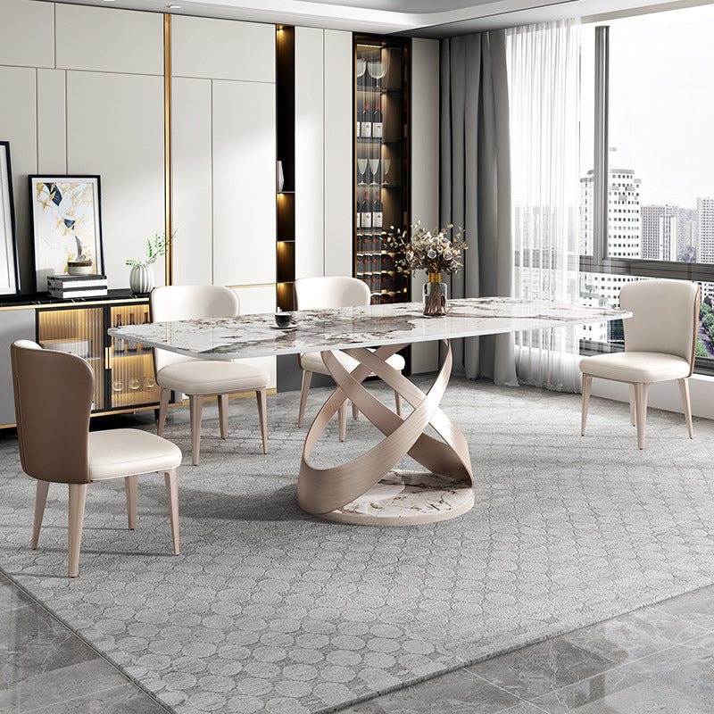 Stone Top Dining Table Modern Rectangle Dining Table with Pedestal Base