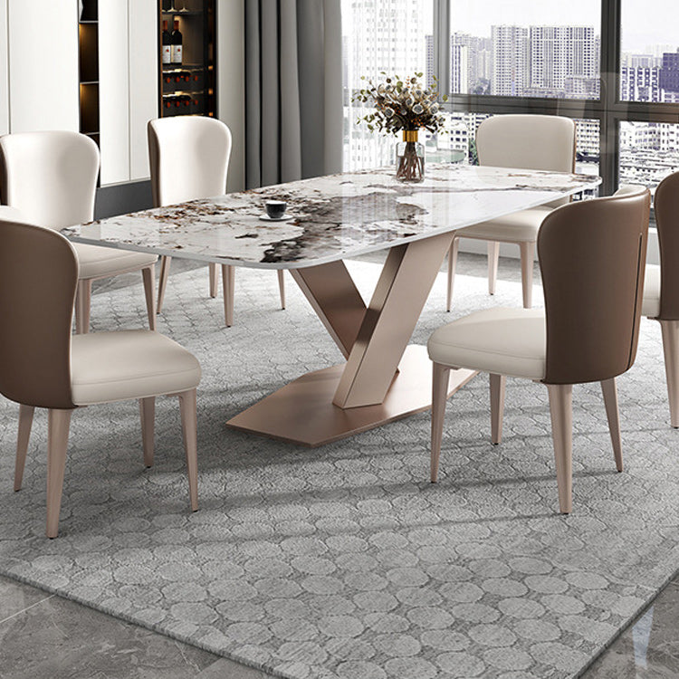 Stone Top Dining Table Modern Rectangle Dining Table with Pedestal Base