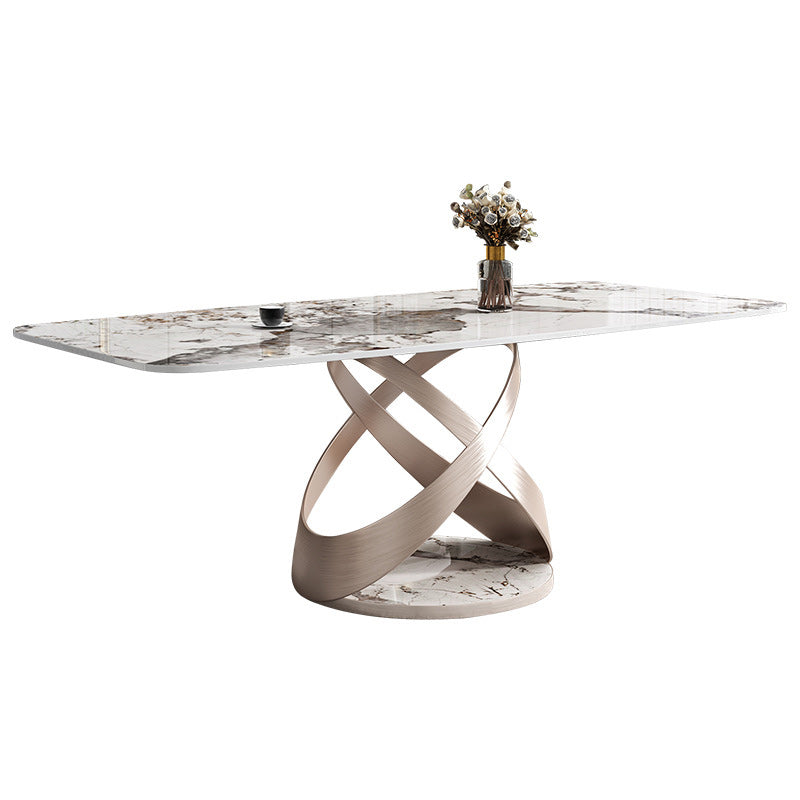 Stone Top Dining Table Modern Rectangle Dining Table with Pedestal Base