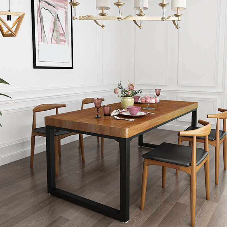 Solid Wood Top Dining Table Rectangle Pine Wood Table with Sled Base in Black