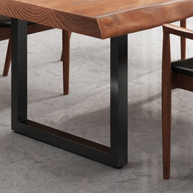 Pine Wood Top Dining Table Rectangle Table with Sled Base in Black