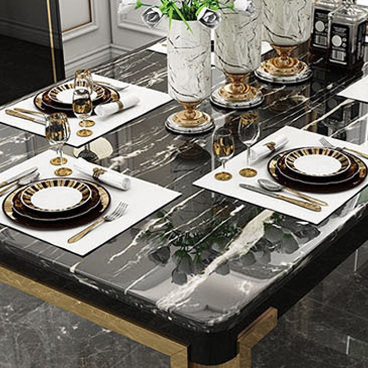 Stone Top Dining Table Traditional Luxury Rectangle Table with 4 Legs