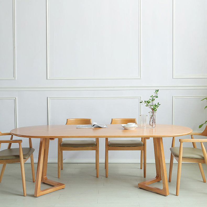 Solid Wood Contemporary Oval Table Pine Wood Top Table with Sled Base