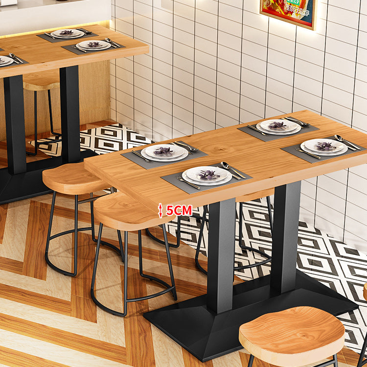 Metal Industrial Dining Table Pine Wood Top Table with Pedestal Base