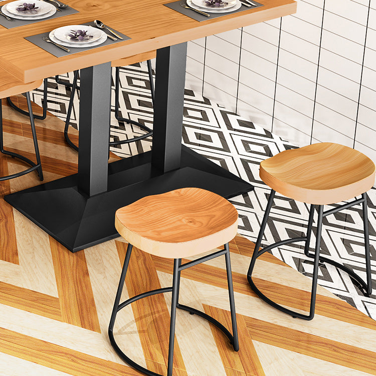 Metal Industrial Dining Table Pine Wood Top Table with Pedestal Base