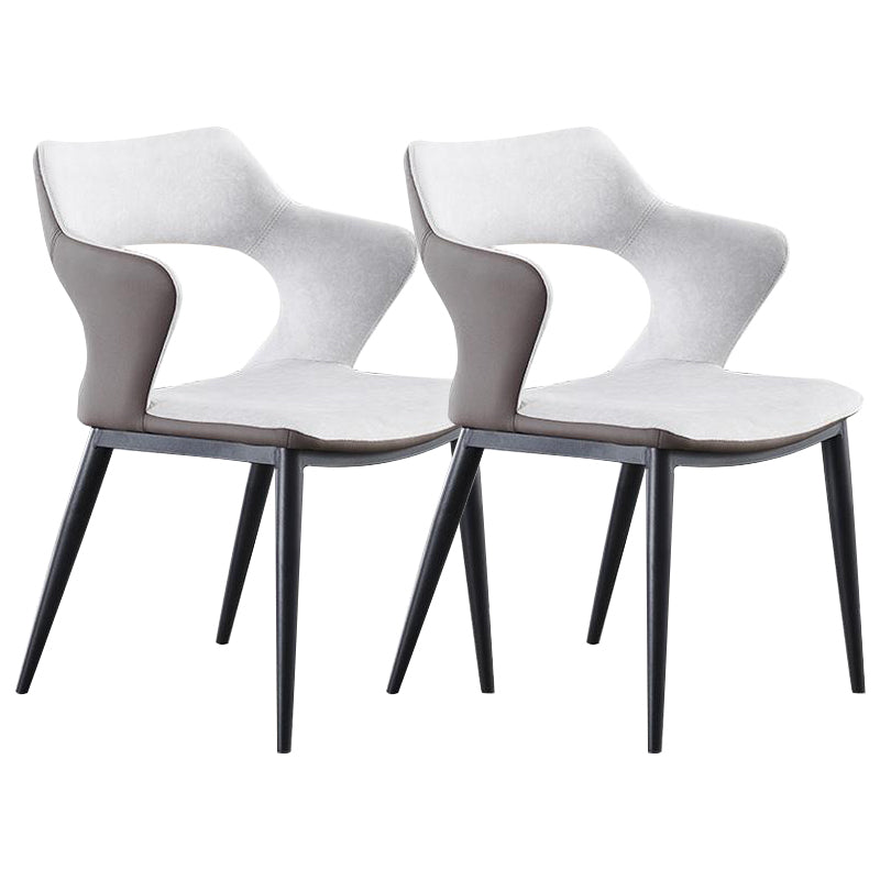 Metal Base Dining Chair Modern Style Faux Leather Arm Dining Chairs