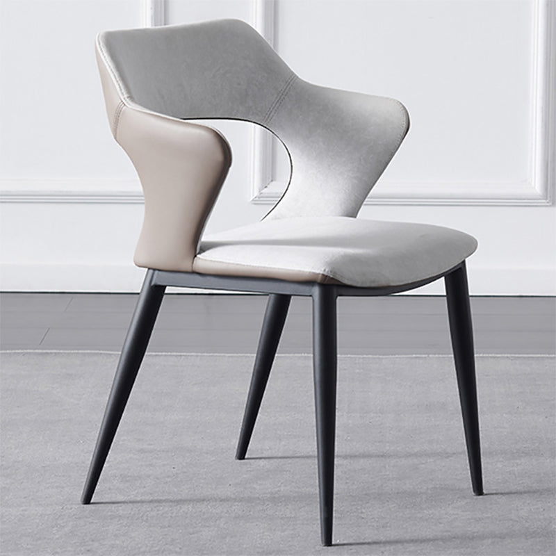 Metal Base Dining Chair Modern Style Faux Leather Arm Dining Chairs