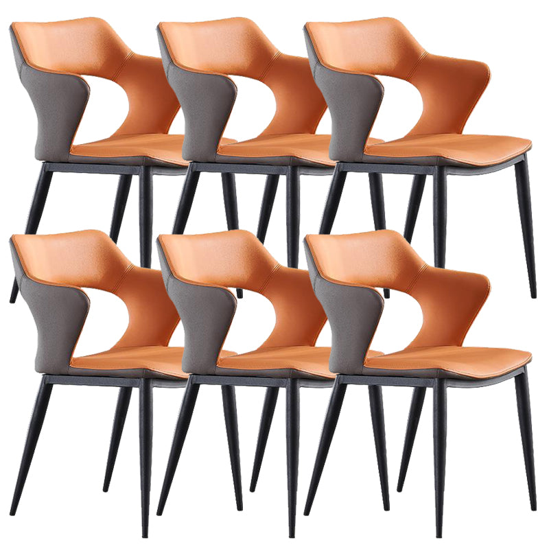 Metal Base Dining Chair Modern Style Faux Leather Arm Dining Chairs