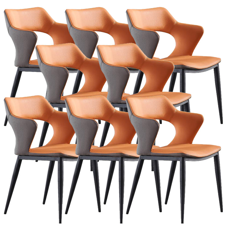 Metal Base Dining Chair Modern Style Faux Leather Arm Dining Chairs