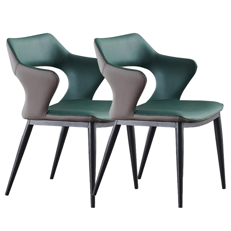 Metal Base Dining Chair Modern Style Faux Leather Arm Dining Chairs