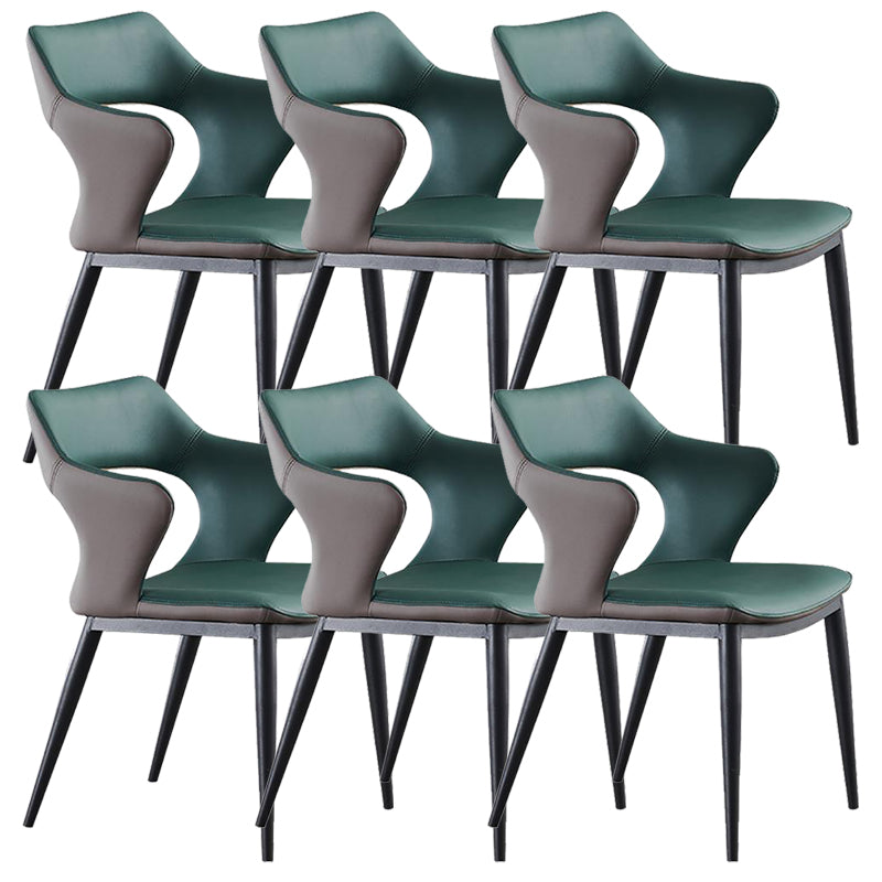 Metal Base Dining Chair Modern Style Faux Leather Arm Dining Chairs