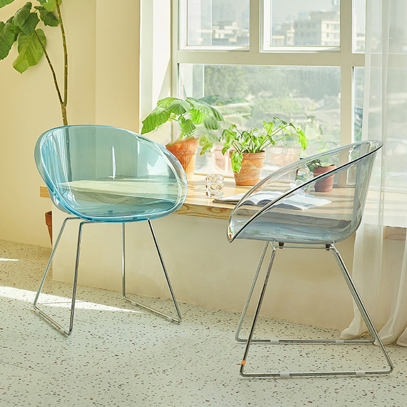 Contemporary Style Arm Chair Plastic Dining Chair with Metal Base for Dining Room