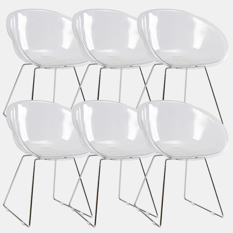 Contemporary Style Arm Chair Plastic Dining Chair with Metal Base for Dining Room