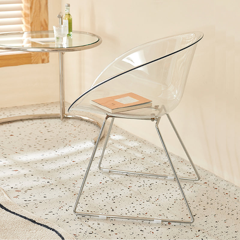 Contemporary Style Arm Chair Plastic Dining Chair with Metal Base for Dining Room