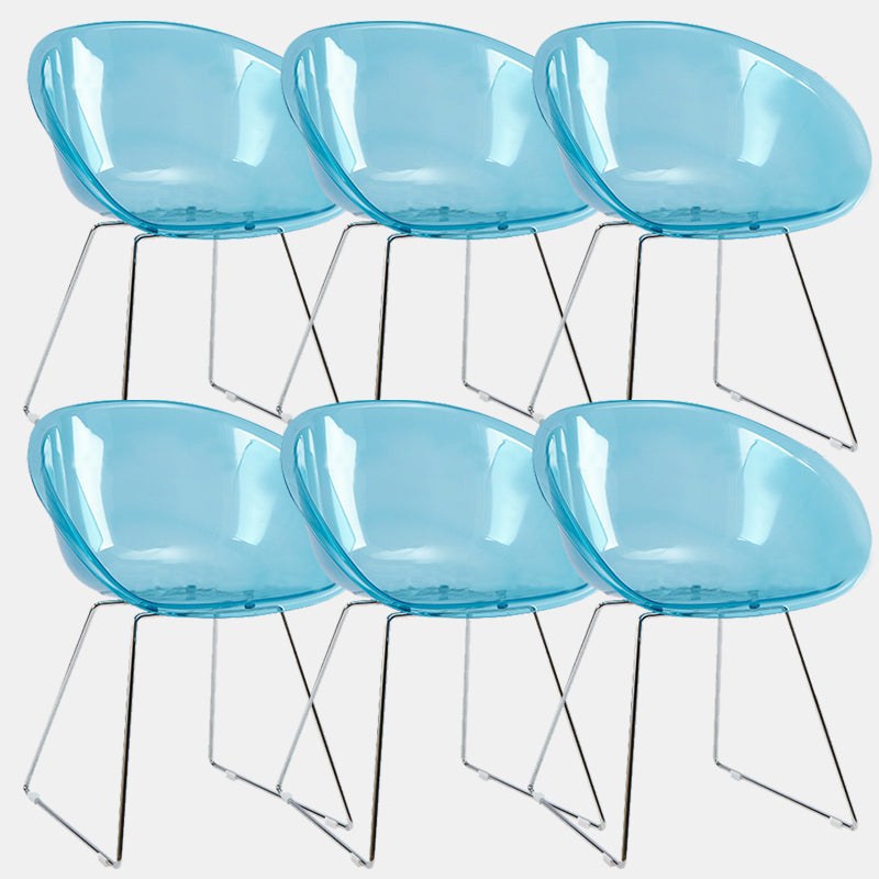 Contemporary Style Arm Chair Plastic Dining Chair with Metal Base for Dining Room