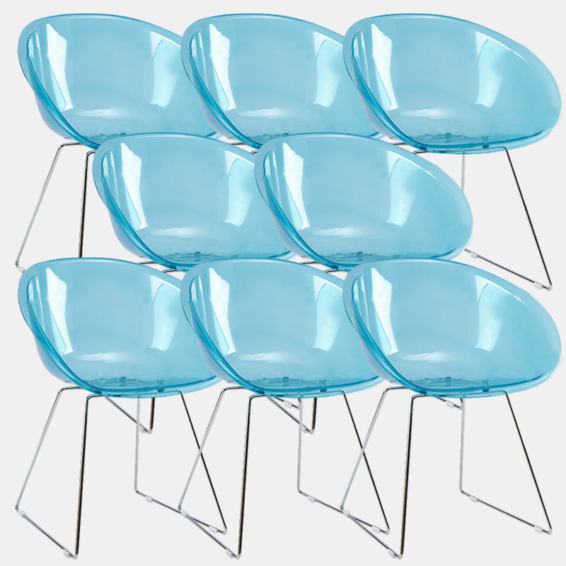 Contemporary Style Arm Chair Plastic Dining Chair with Metal Base for Dining Room