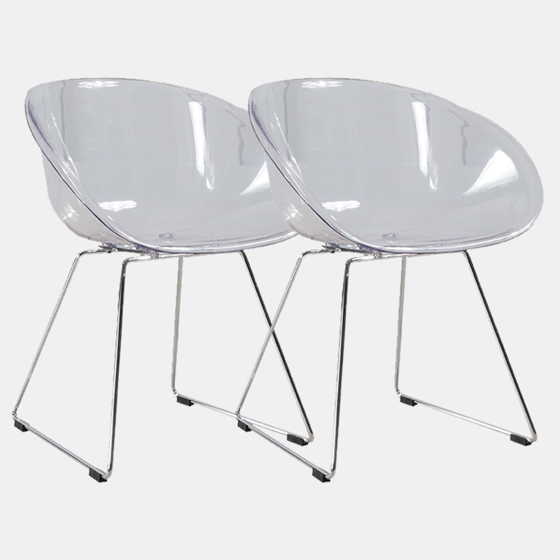 Contemporary Style Arm Chair Plastic Dining Chair with Metal Base for Dining Room