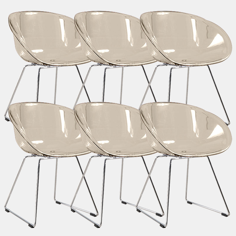 Contemporary Style Arm Chair Plastic Dining Chair with Metal Base for Dining Room