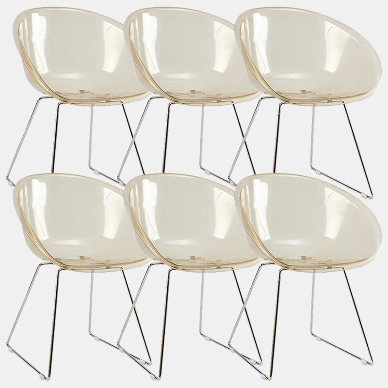 Contemporary Style Arm Chair Plastic Dining Chair with Metal Base for Dining Room