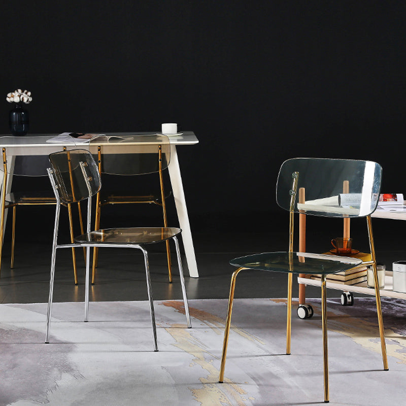 Industrial Armless Dining Chair Plastic Open Back Side Chair with Metal Base