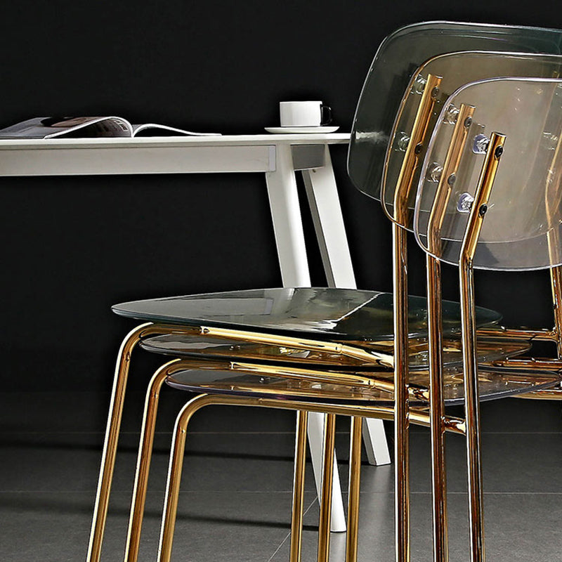 Industrial Armless Dining Chair Plastic Open Back Side Chair with Metal Base