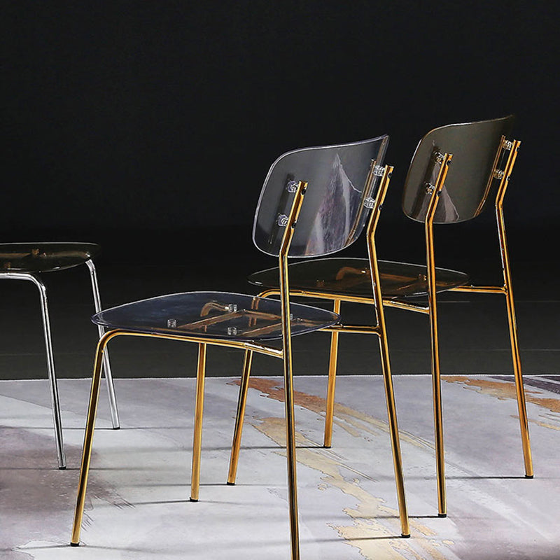 Industrial Armless Dining Chair Plastic Open Back Side Chair with Metal Base