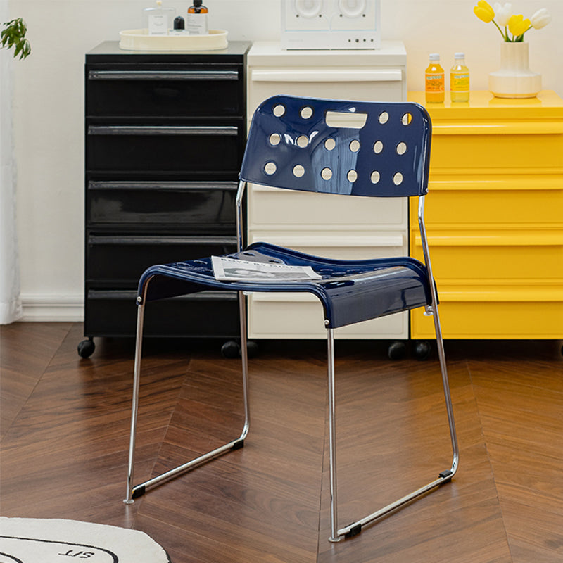 Industrial Armless Kitchen Chair Plastic Open Back Side Dining Chair with Metal Base