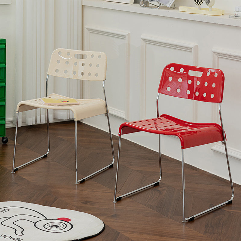 Industrial Armless Kitchen Chair Plastic Open Back Side Dining Chair with Metal Base