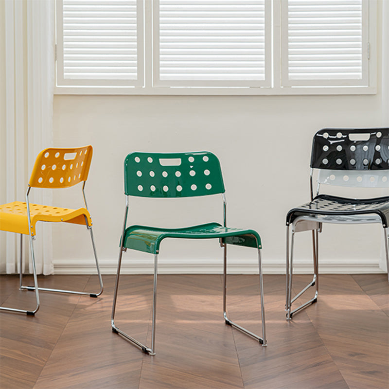 Industrial Armless Kitchen Chair Plastic Open Back Side Dining Chair with Metal Base