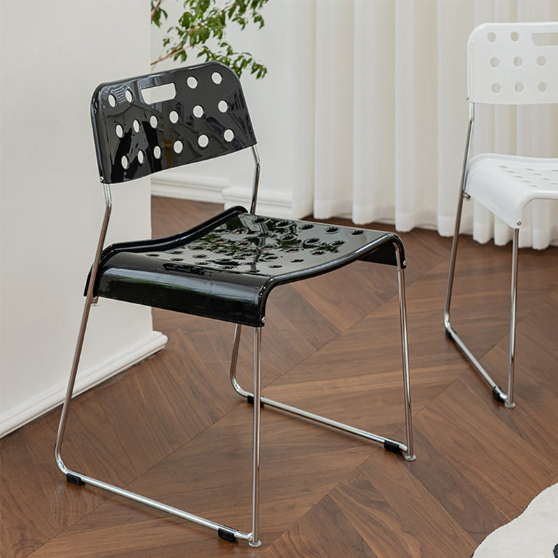 Industrial Armless Kitchen Chair Plastic Open Back Side Dining Chair with Metal Base