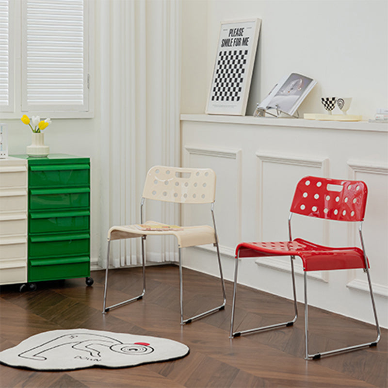 Industrial Armless Kitchen Chair Plastic Open Back Side Dining Chair with Metal Base