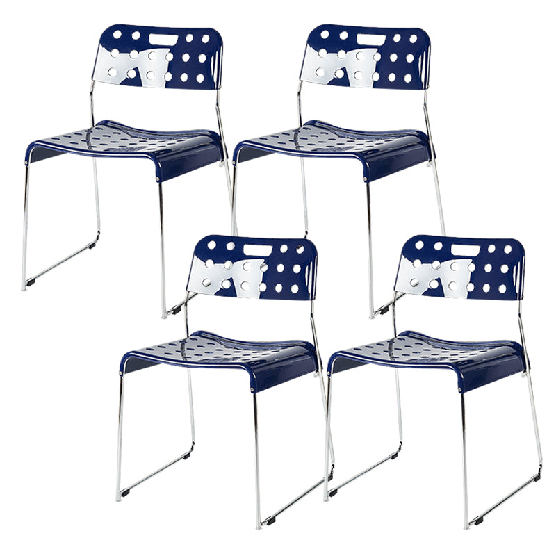 Industrial Armless Kitchen Chair Plastic Open Back Side Dining Chair with Metal Base