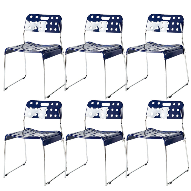 Industrial Armless Kitchen Chair Plastic Open Back Side Dining Chair with Metal Base